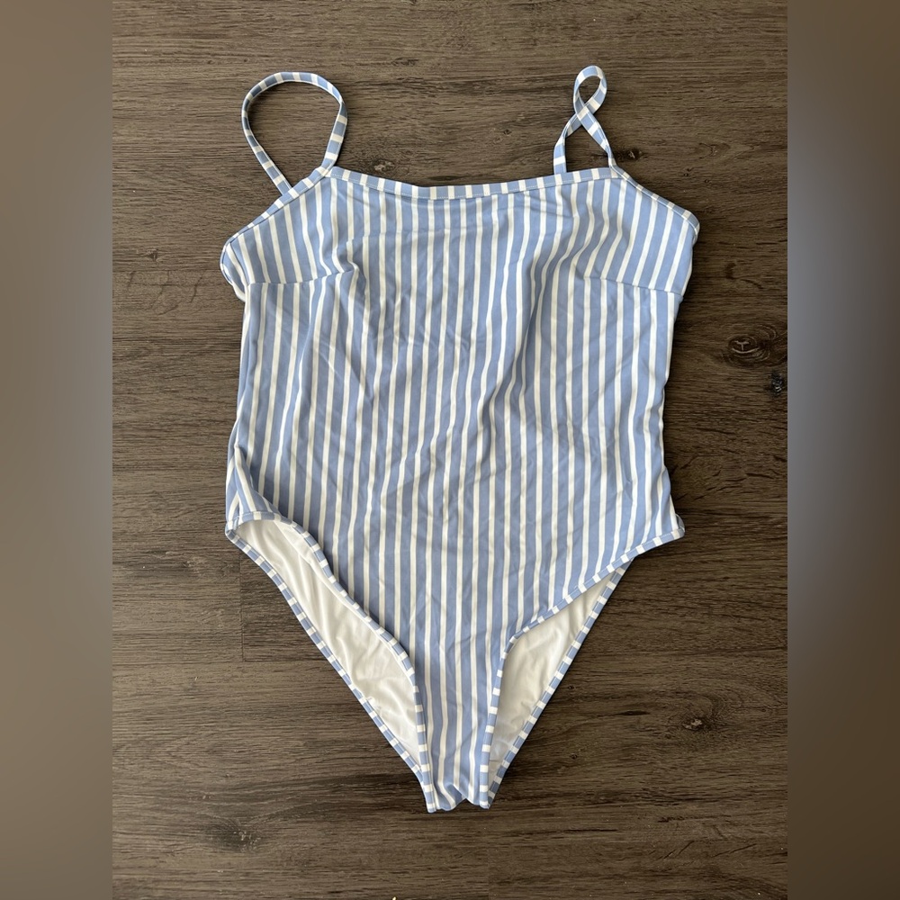 Blue and White Striped Swimsuit